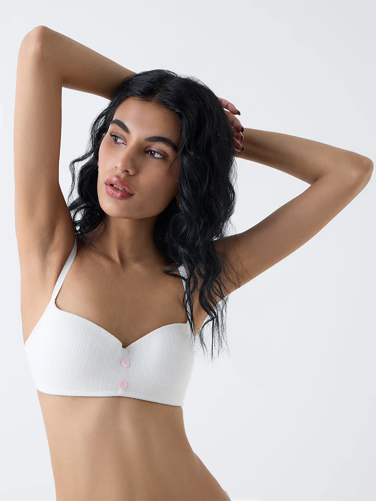 Superstar Off-White Pointelle Knitted Padded Bra - Image 2