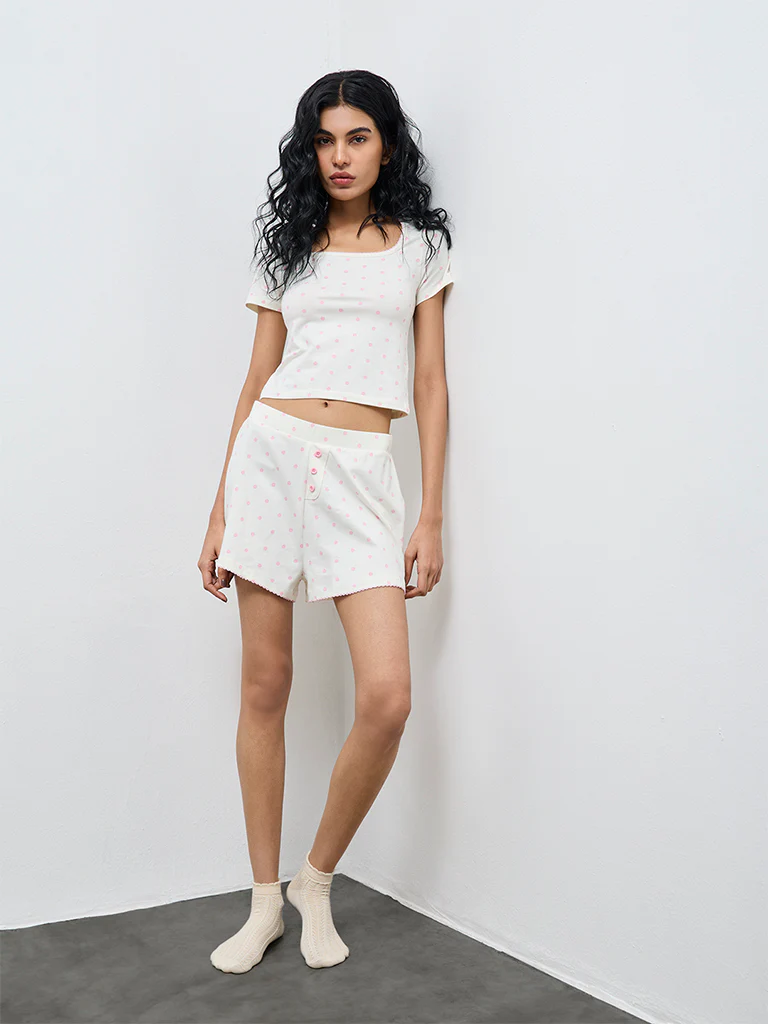 Superstar Off-White Polka Dot High-Rise Cotton-Blend Shorts