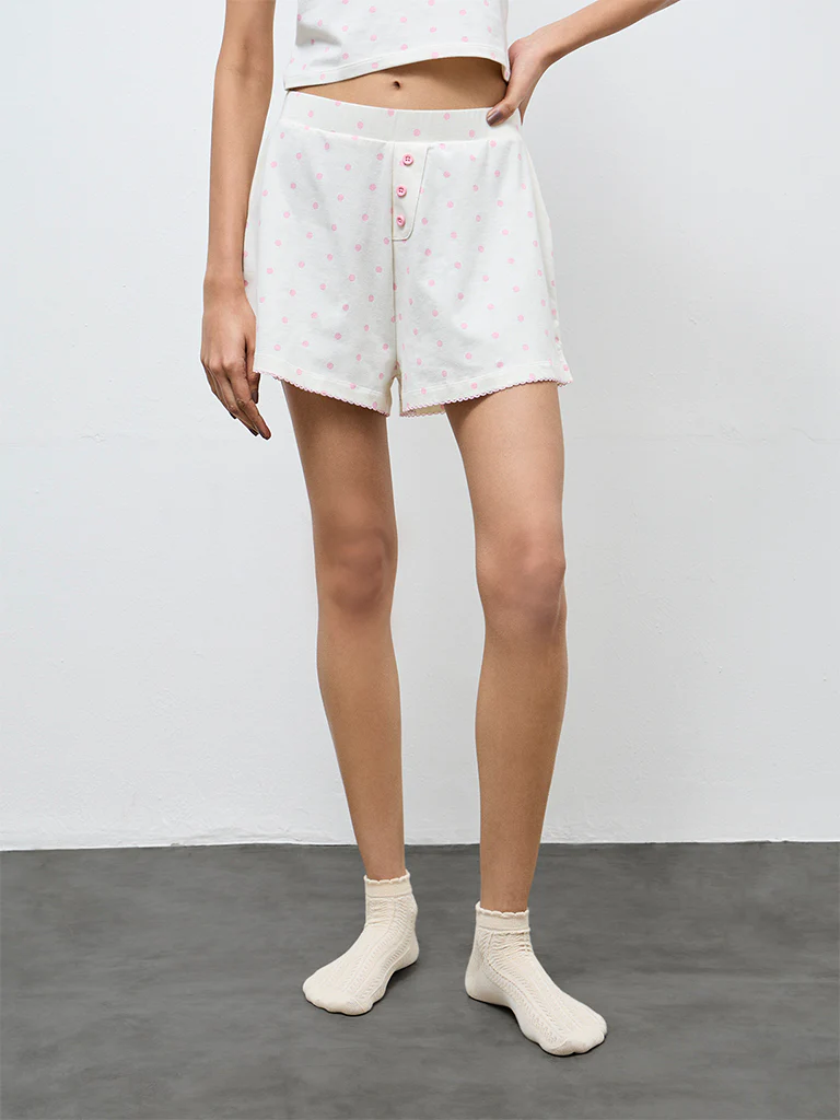 Superstar Off-White Polka Dot High-Rise Cotton-Blend Shorts - Image 2