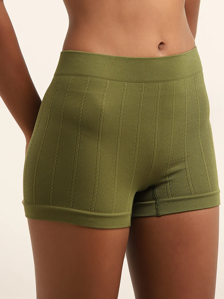 Superstar Olive Ribbed Mid-Rise Shorts Briefs - Image 3