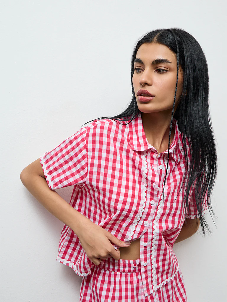 Superstar Pink Checkered Cotton Shirt - Image 2