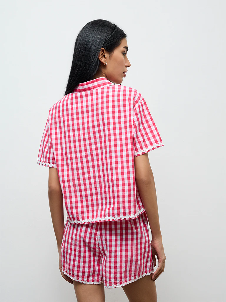 Superstar Pink Checkered Cotton Shirt - Image 4
