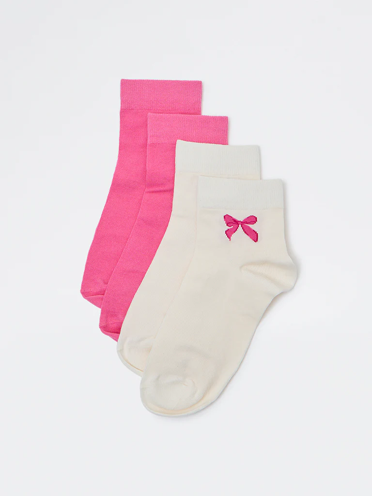 Superstar Pink Cotton-Blend Ankle-Length Socks - Pack of 2 - Image 2