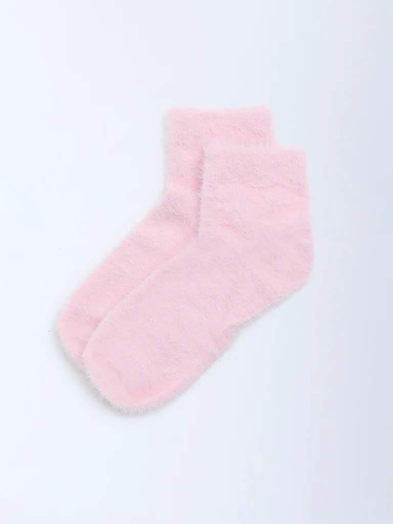 Superstar Pink Fur-Textured Ankle Socks - Image 2
