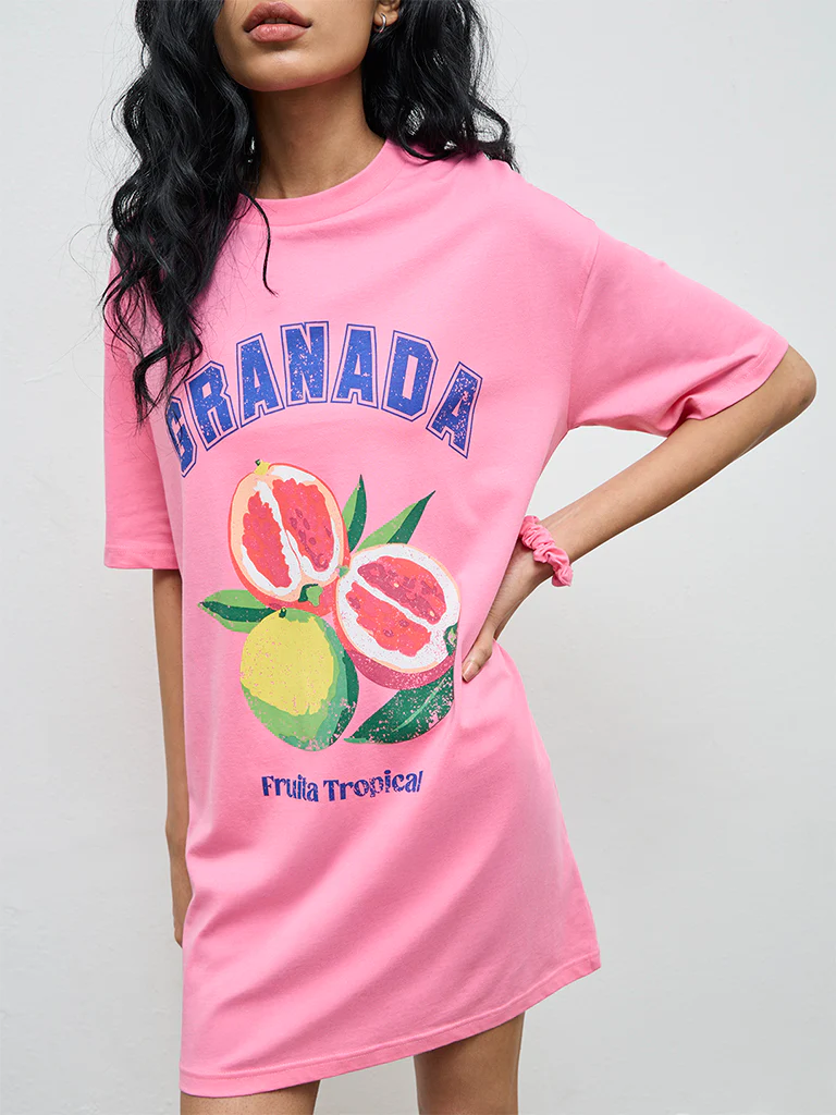 Superstar Pink Graphic Design Cotton T-Shirt Dress - Image 3