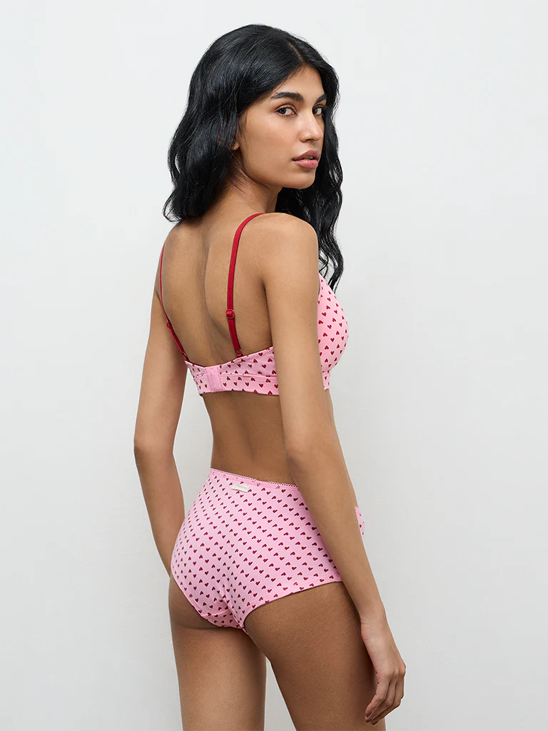 Superstar Pink Heart Printed Cotton-Blend Padded Bra - Image 4