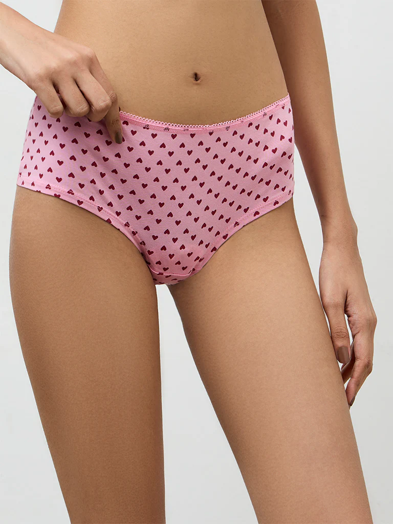 Superstar Pink Heart Printed Low-Rise Cotton-Blend Briefs - Image 2