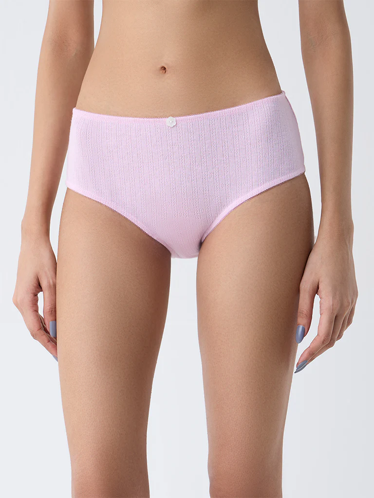 Superstar Pink Pointelle Knitted Hipster Briefs - Image 2