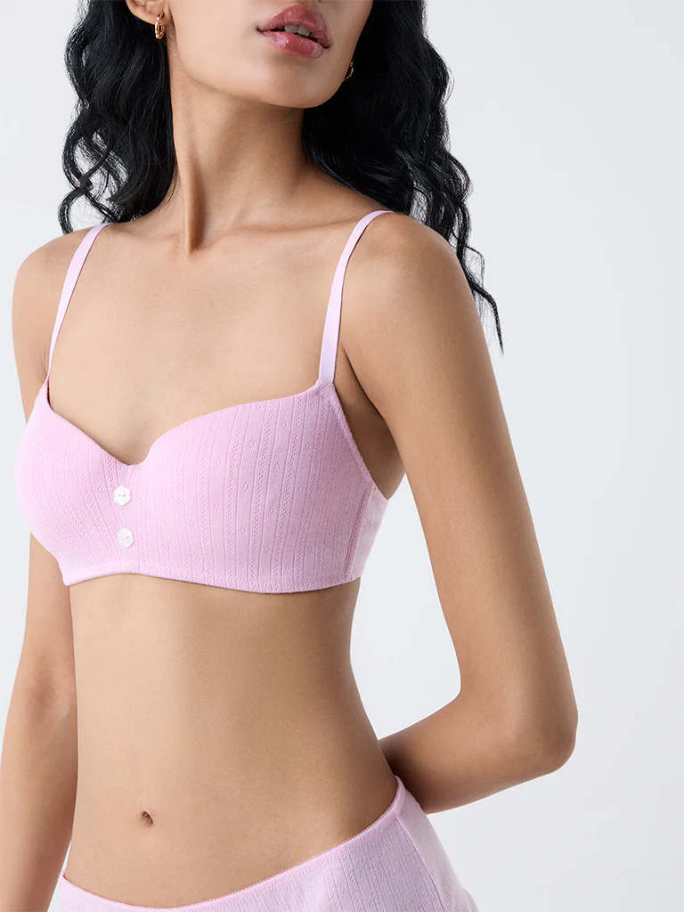 Superstar Pink Pointelle Knitted Padded Bra - Image 3