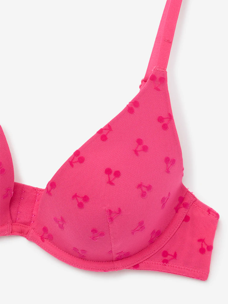 Superstar Pink Printed Underwired Mesh Bra - Image 3