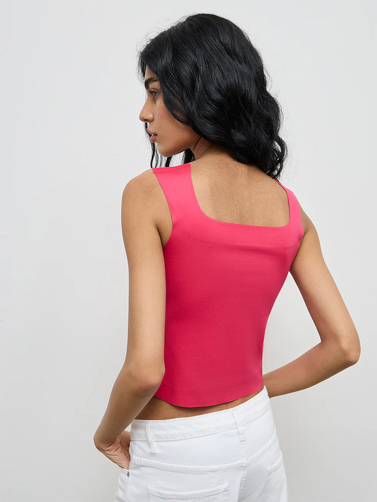 Superstar Pink Ribbed Padded Top - Image 4