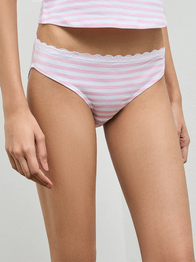 Superstar Pink Striped Cotton-Blend Bikini Briefs - Pack of 2 - Image 2