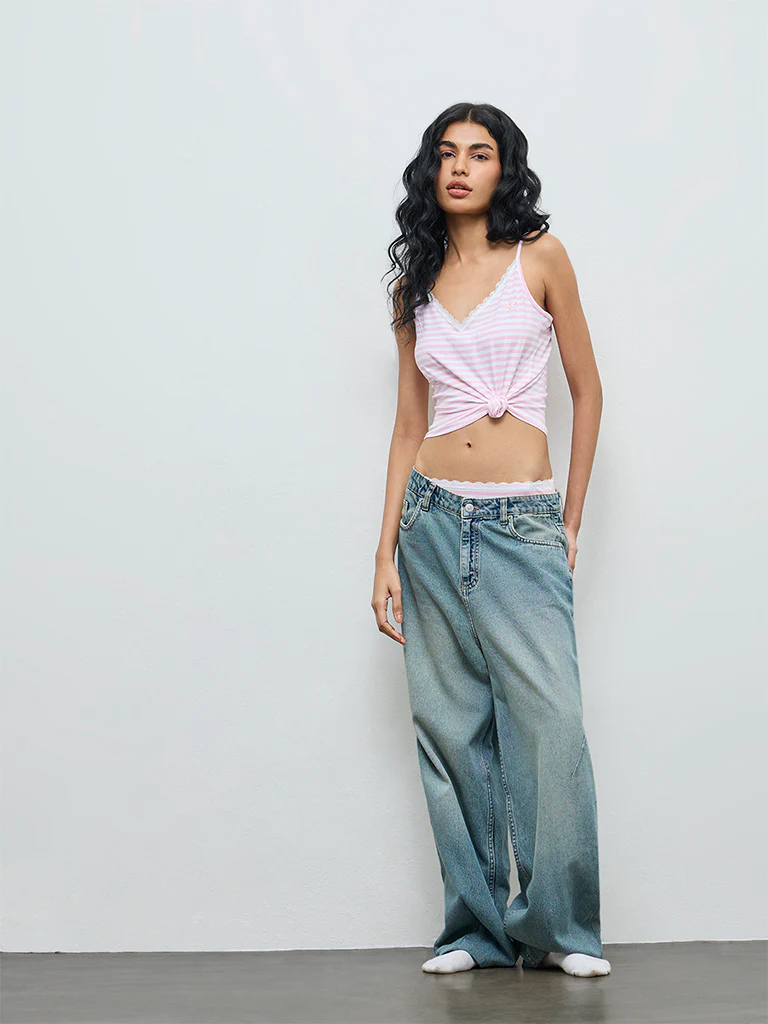 Superstar Pink Striped Cotton-Blend Camisole - Pack of 2 - Image 2
