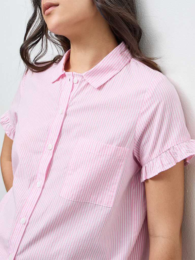 Superstar Pink Striped Cotton Shirt - Image 3