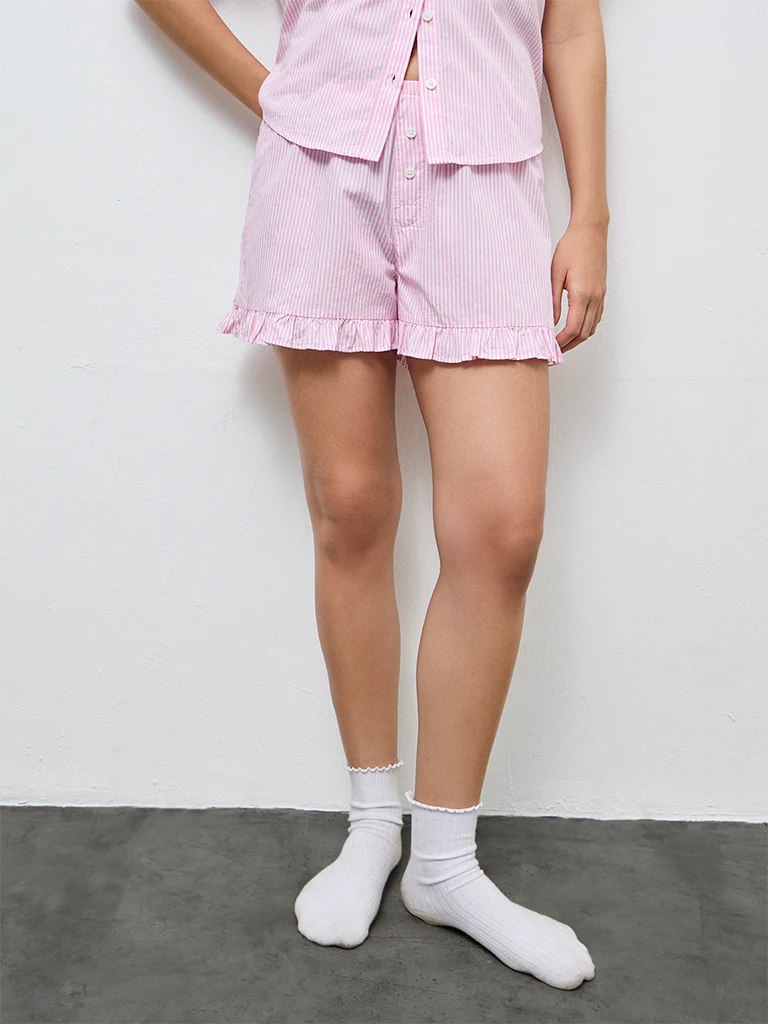 Superstar Pink Striped High-Rise Cotton Shorts - Image 2
