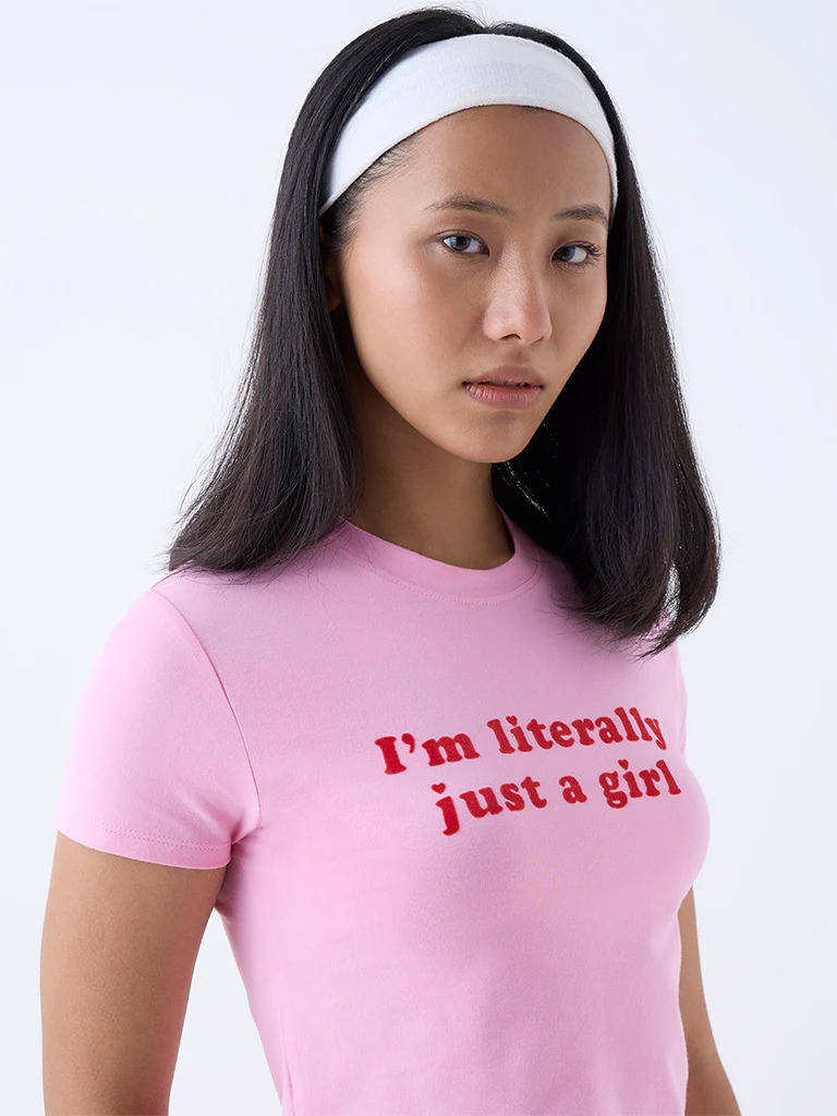 Superstar Pink Text Detailed Cotton-Blend T-Shirt - Image 3