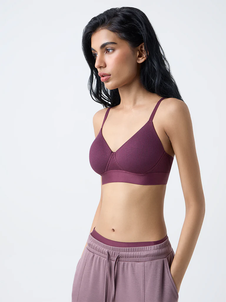 Superstar Plum Ribbed-Textured Padded Bra - Image 2