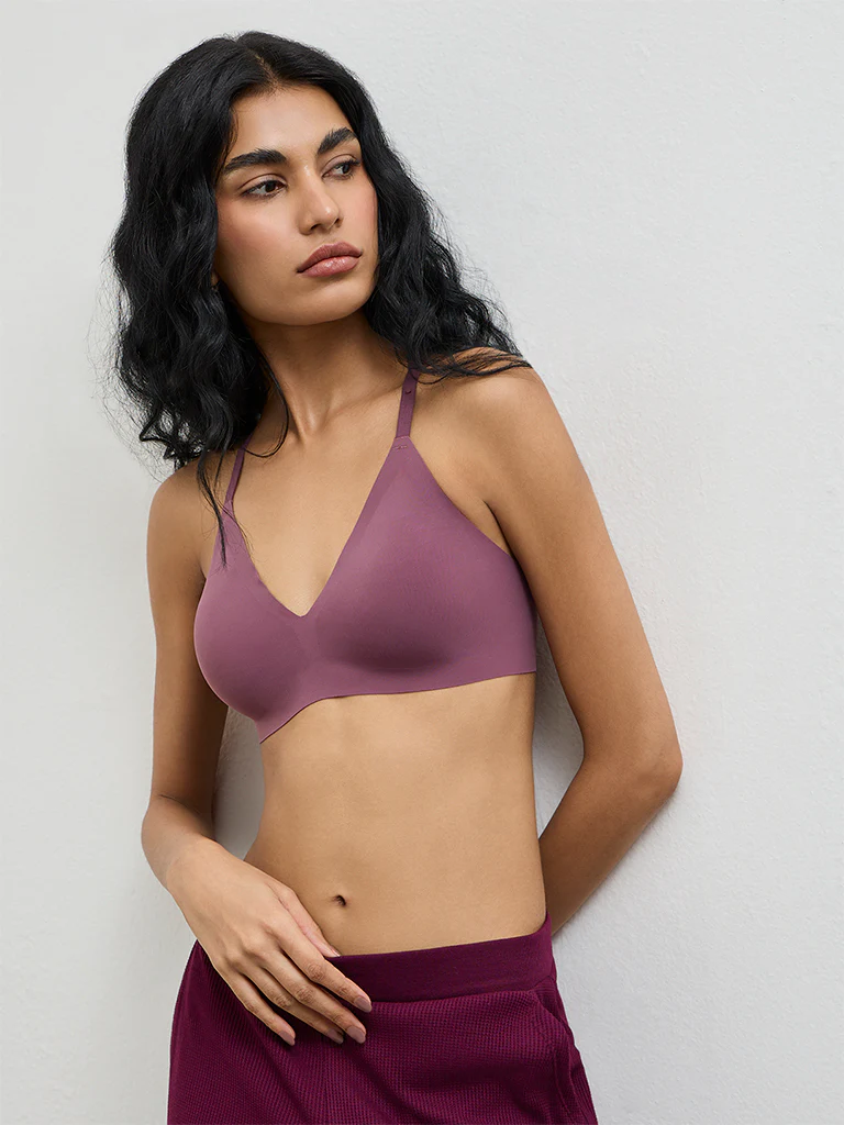 Superstar Plum Solid Invisible Padded Triangle Bra - Image 2