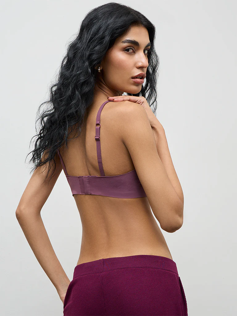 Superstar Plum Solid Invisible Padded Triangle Bra - Image 4