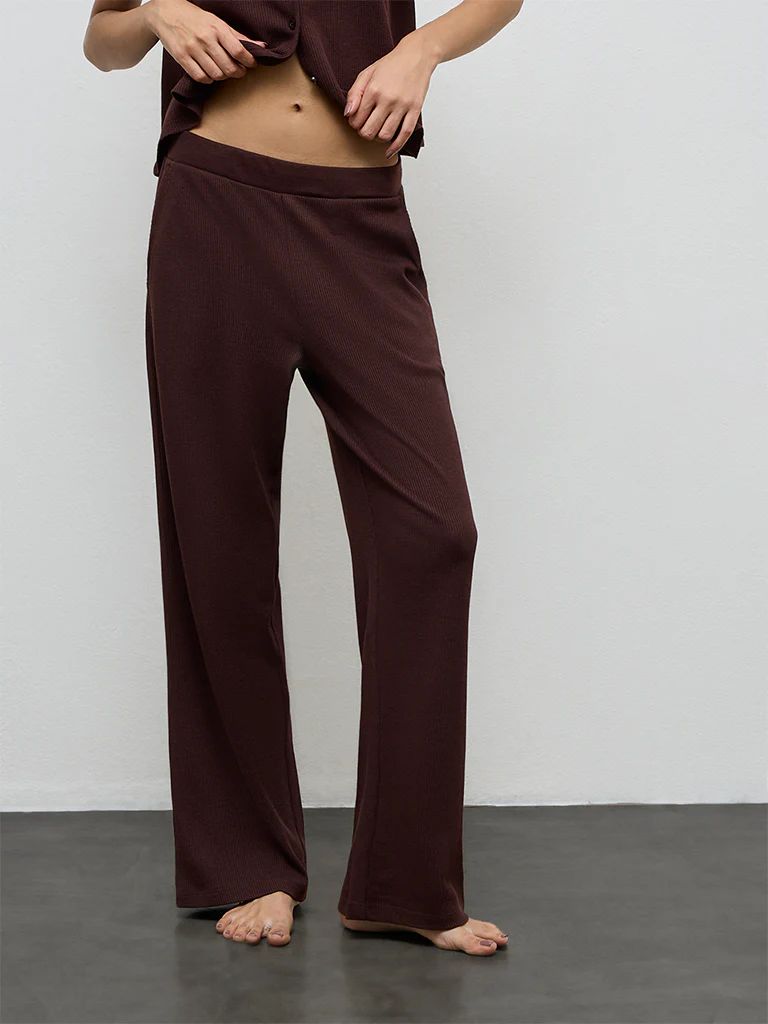 Superstar Purple Textured High-Rise Cotton Pants - Image 2