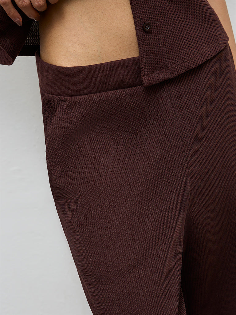 Superstar Purple Textured High-Rise Cotton Pants - Image 3