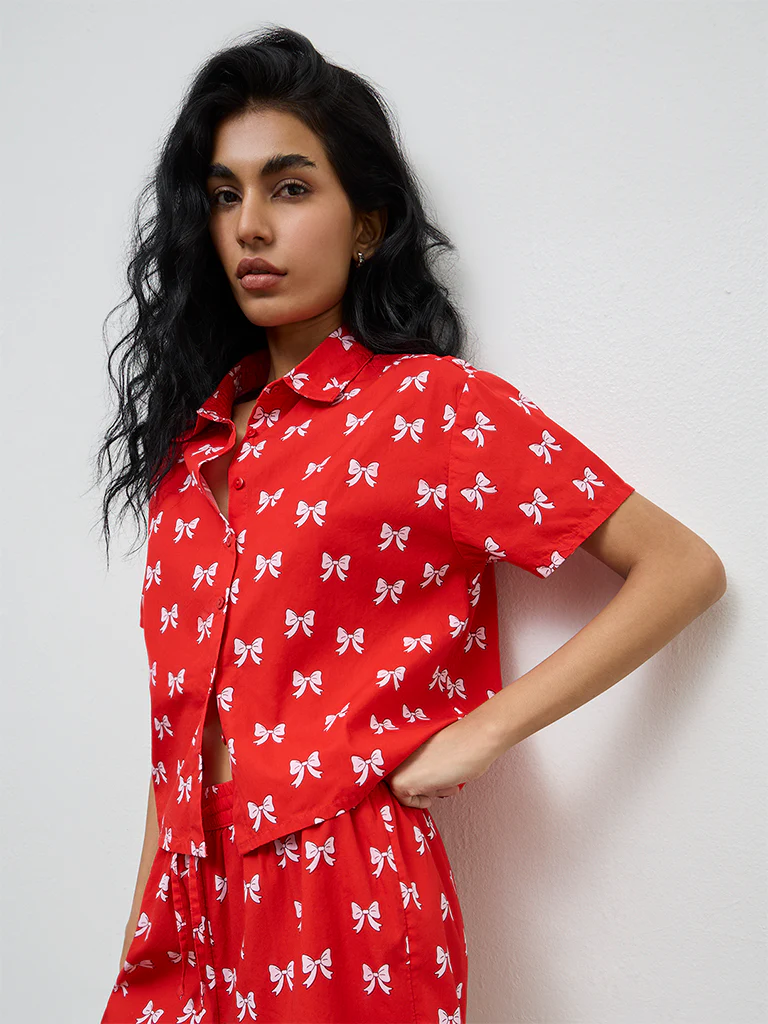 Superstar Red Bow-Printed Cotton Shirt - Image 2