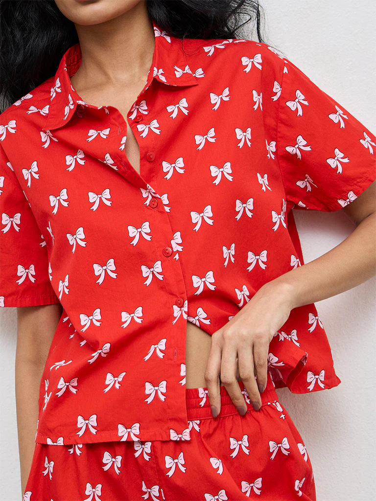 Superstar Red Bow-Printed Cotton Shirt - Image 3