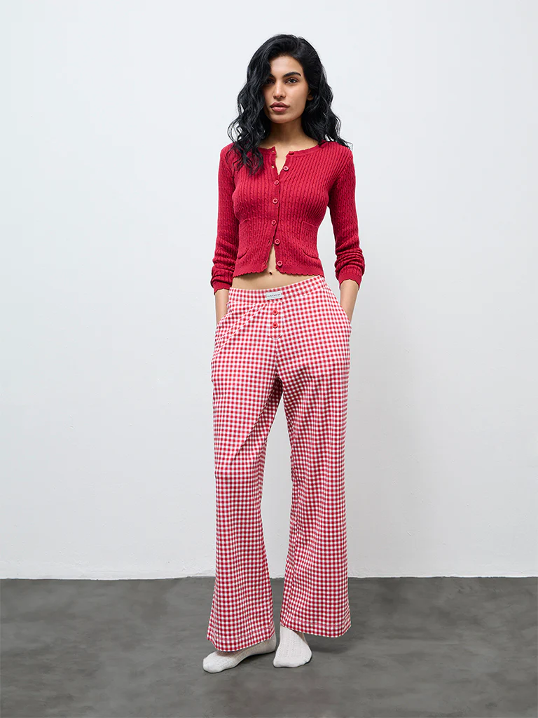 Superstar Red Cable-Knit Cotton Cardigan - Image 2