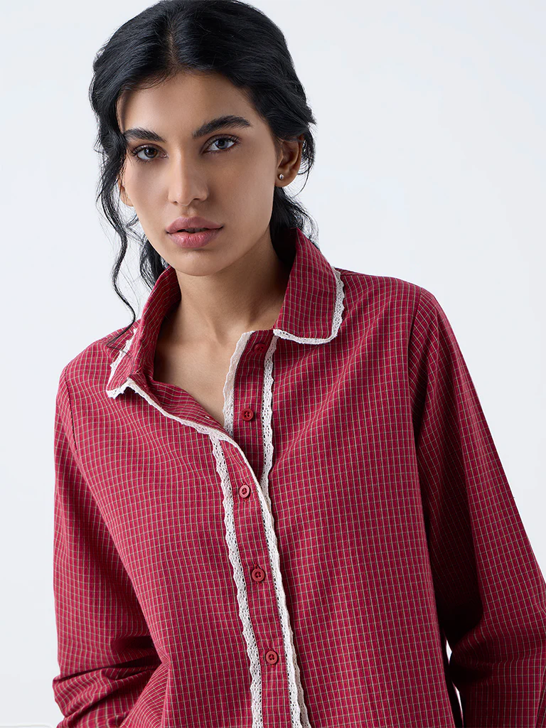 Superstar Red Checkered Cotton  Shirt - Image 3