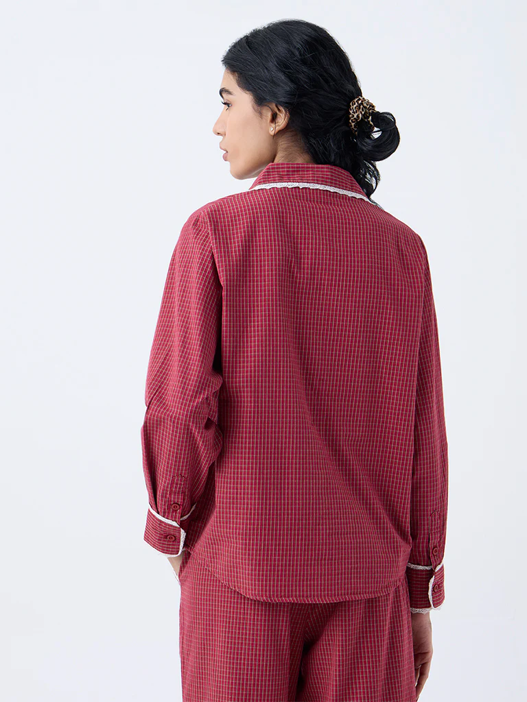 Superstar Red Checkered Cotton  Shirt - Image 4
