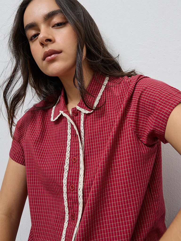 Superstar Red Checkered Cotton Shirt - Image 3
