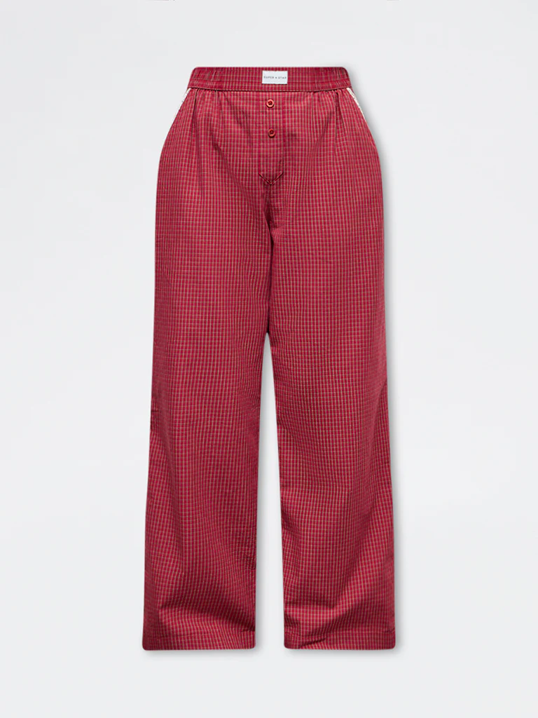 Superstar Red Checkered High-Rise Cotton Pants - Image 5