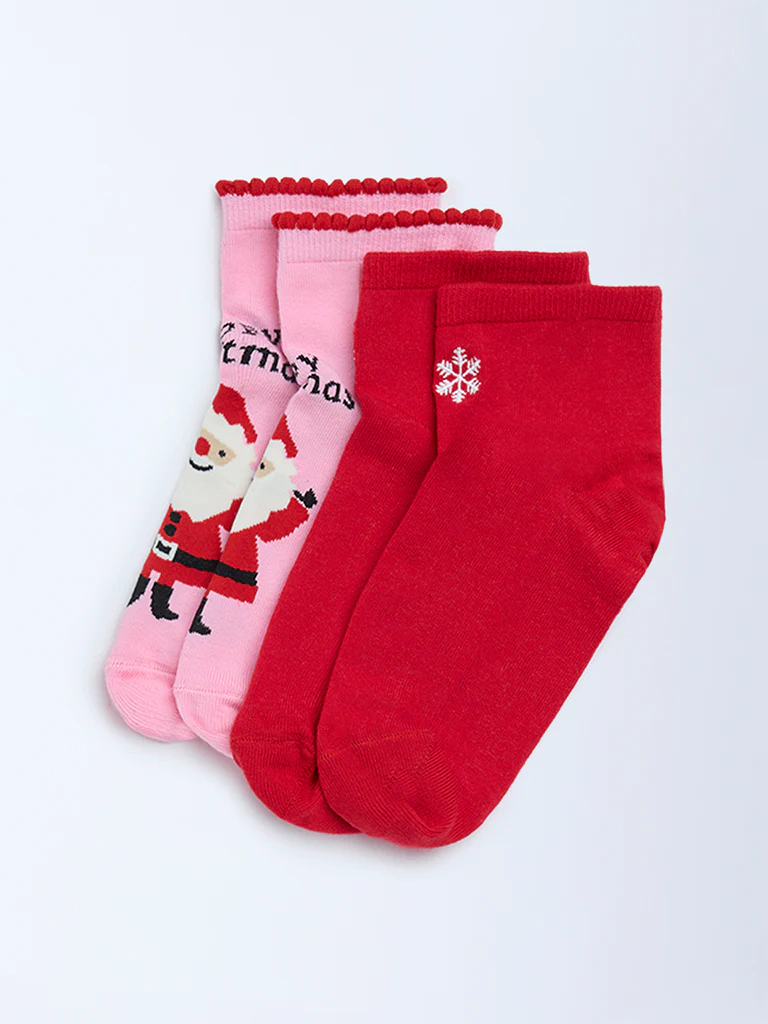 Superstar Red Christmas-Themed Cotton-Blend Socks - Pack of 2 - Image 2