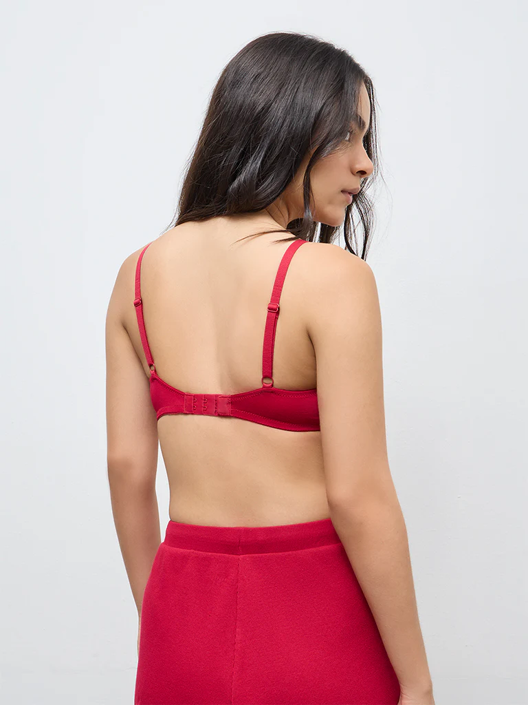 Superstar Red Cotton-Blend Padded Bra - Image 4