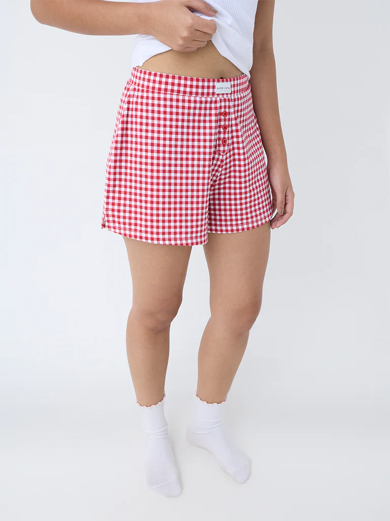 Superstar Red Gingham Checkered Cotton-Blend Shorts - Image 2