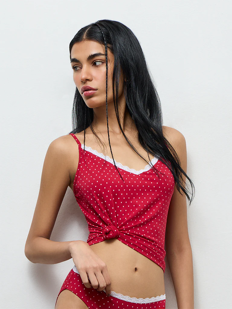 Superstar Red Polka Dot Cotton-Blend Camisole - Pack of 2 - Image 2