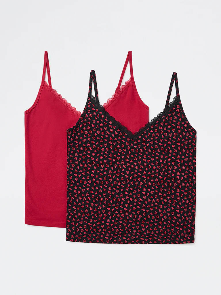 Superstar Red Printed Cotton-Blend Camisole - Pack of 2 - Image 2