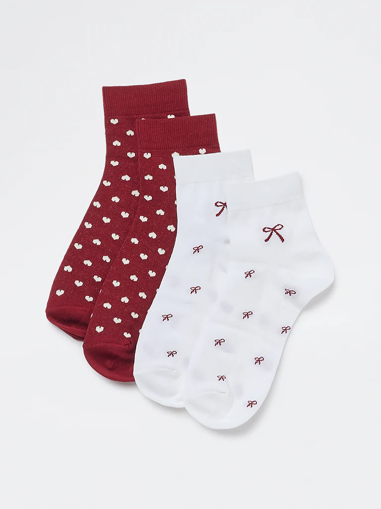 Superstar Red Printed Cotton-Blend Socks - Pack of 2 - Image 2