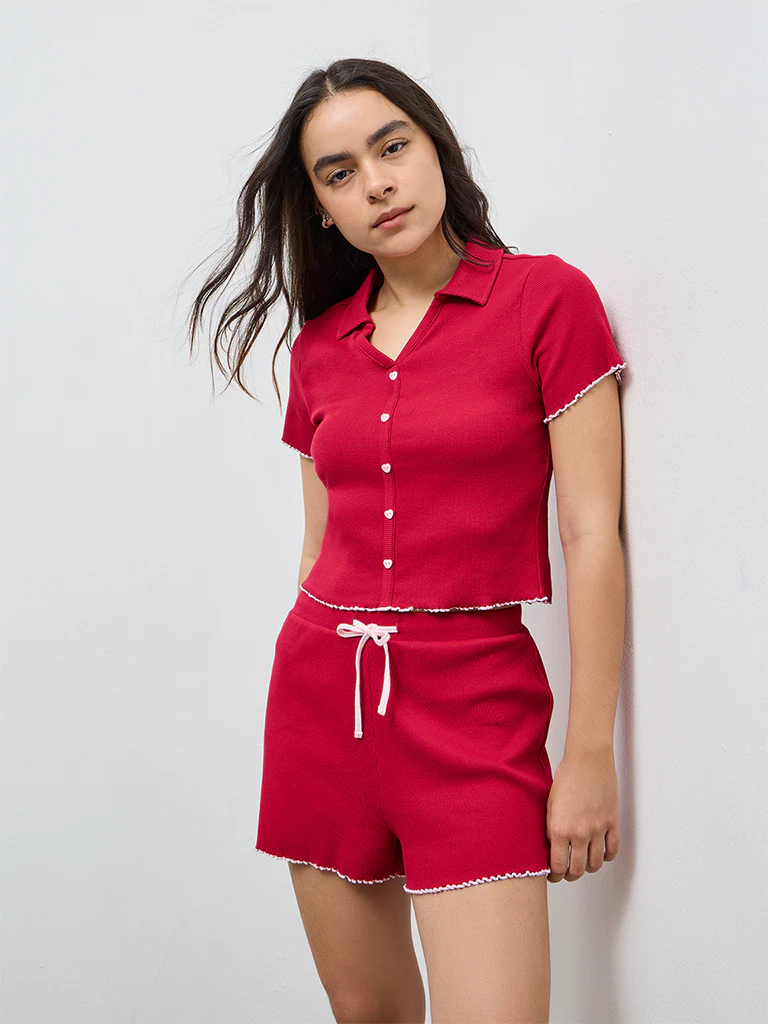 Superstar Red Ribbed Cotton-Blend Top - Image 2