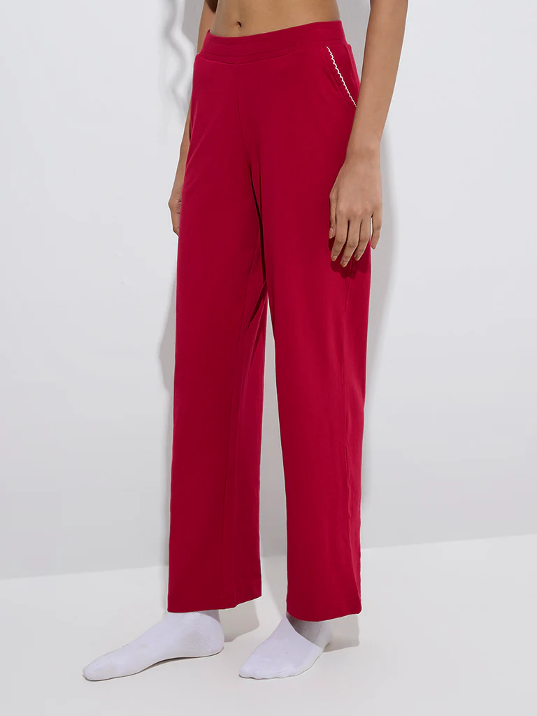 Superstar Red Ribbed High-Rise Cotton-Blend Pants - Image 2
