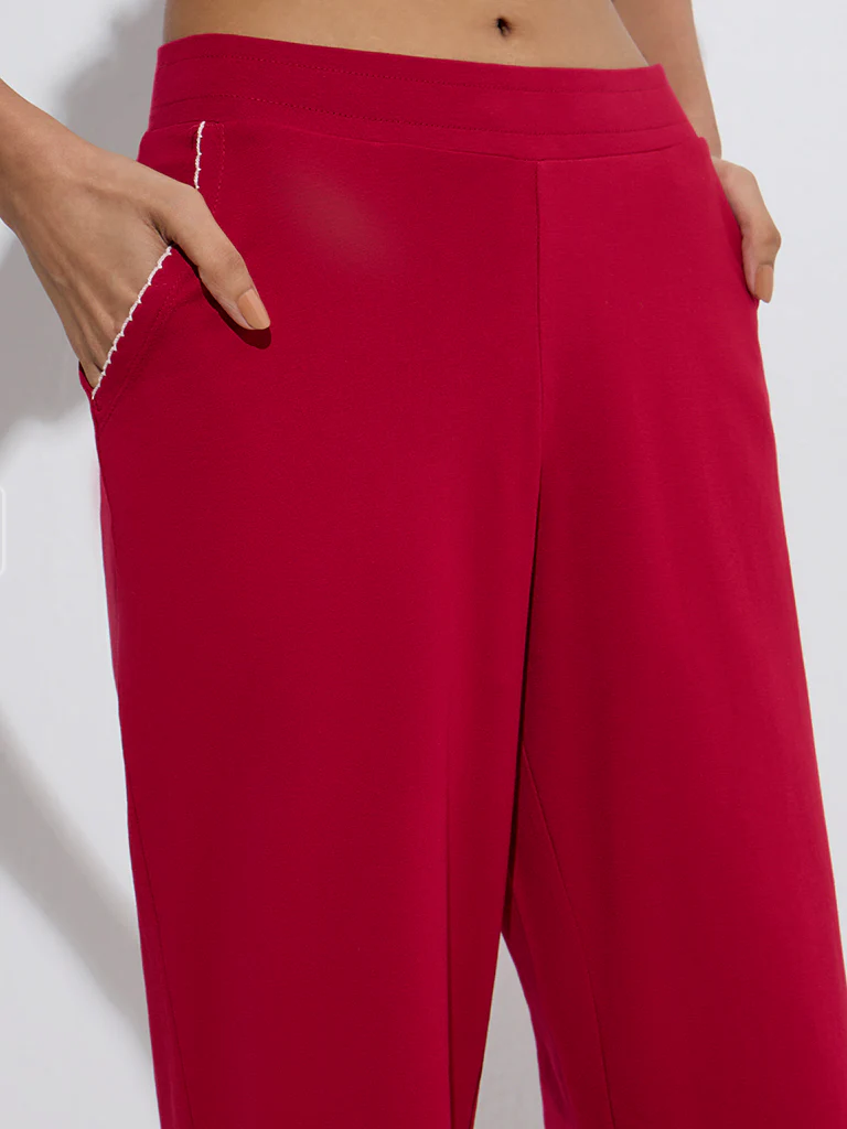 Superstar Red Ribbed High-Rise Cotton-Blend Pants - Image 3
