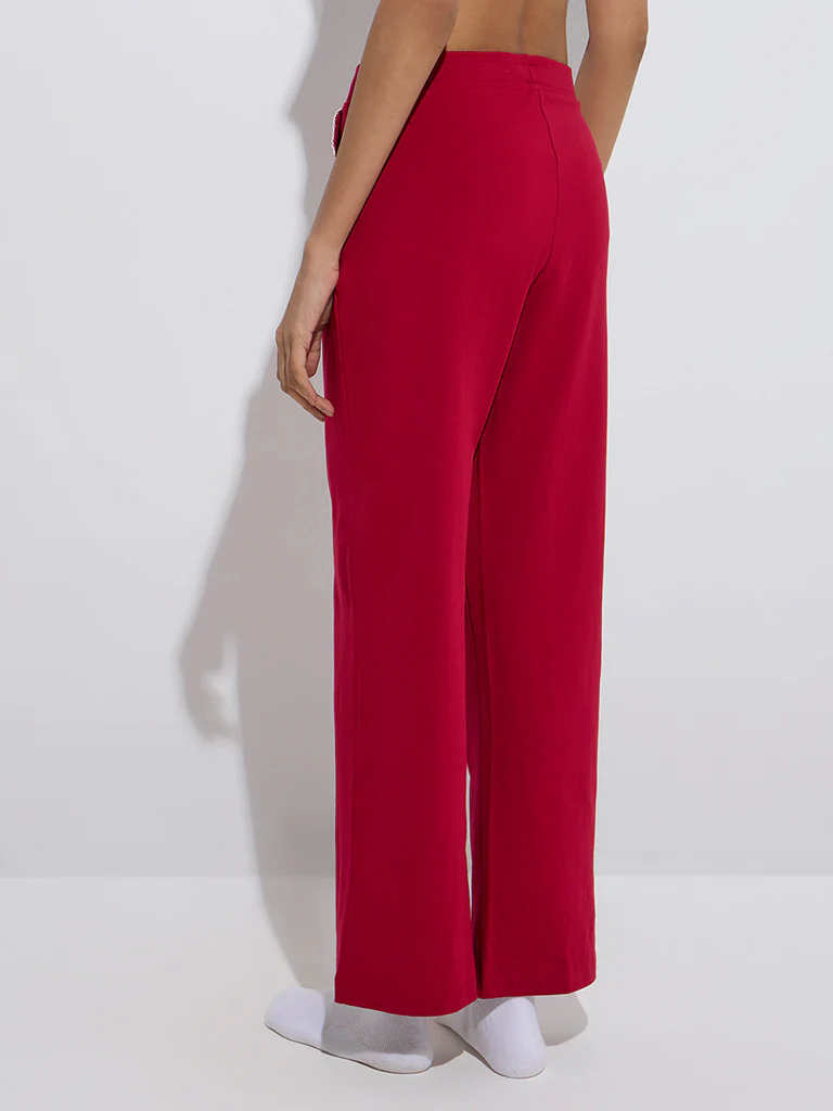 Superstar Red Ribbed High-Rise Cotton-Blend Pants - Image 4