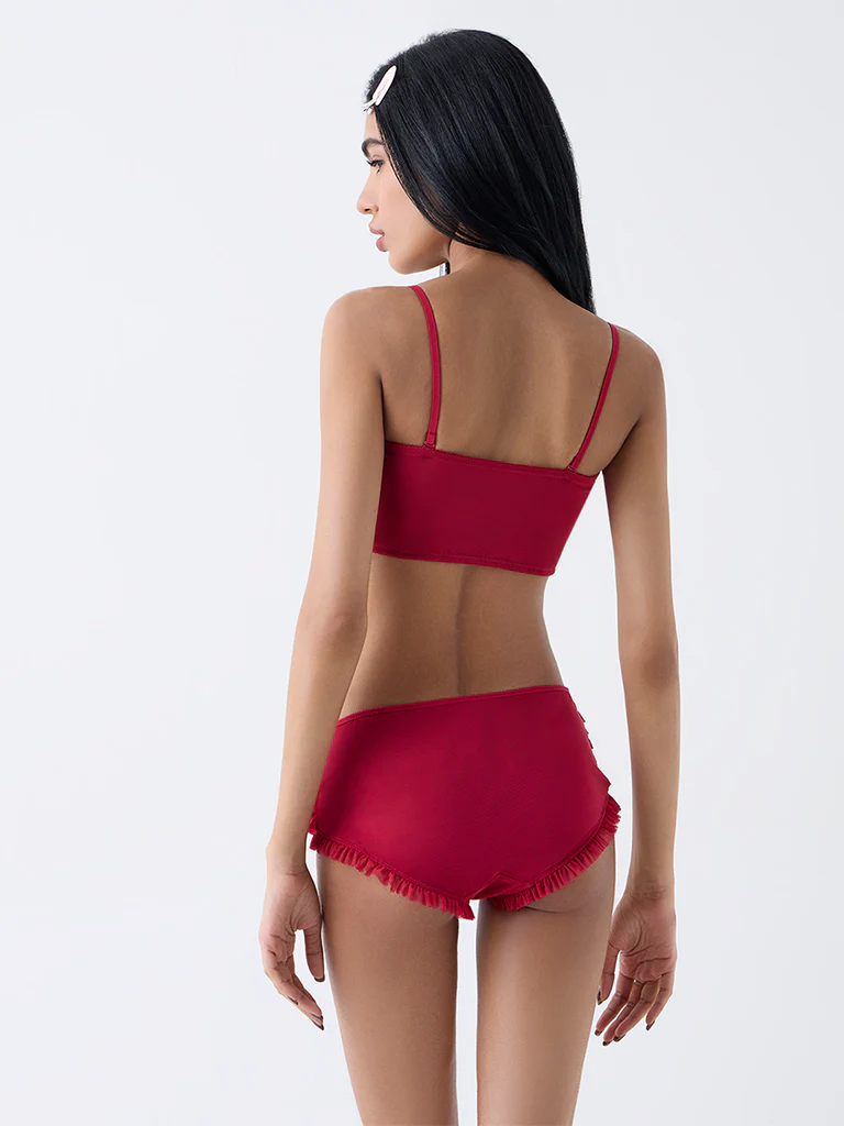 Superstar Red Ruffle-Detailed Padded Bandeau Bra - Image 4