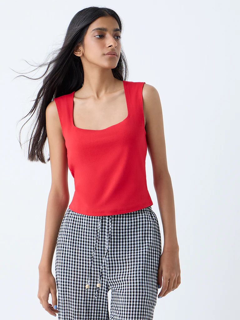 Superstar Red Solid Cotton-Blend Tank Top - Image 2