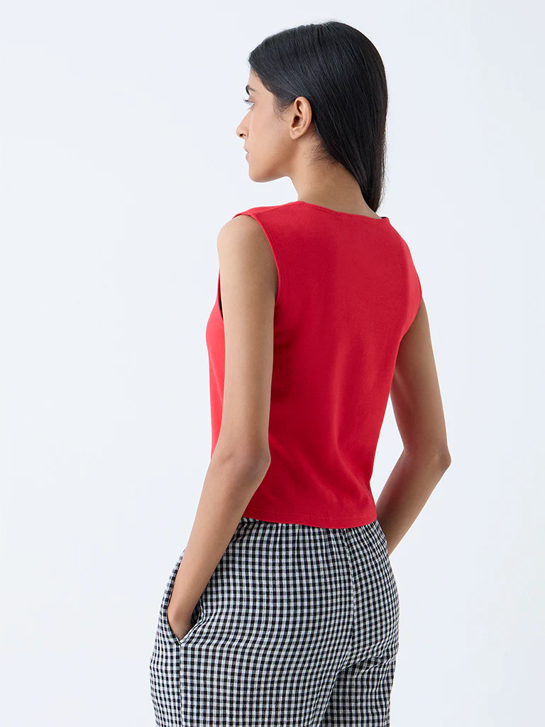 Superstar Red Solid Cotton-Blend Tank Top - Image 4