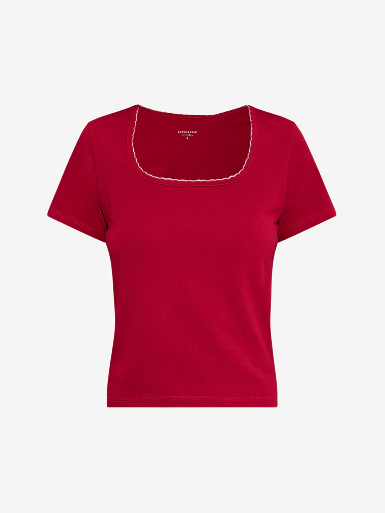 Superstar Red Solid Cotton-Blend Top - Image 5