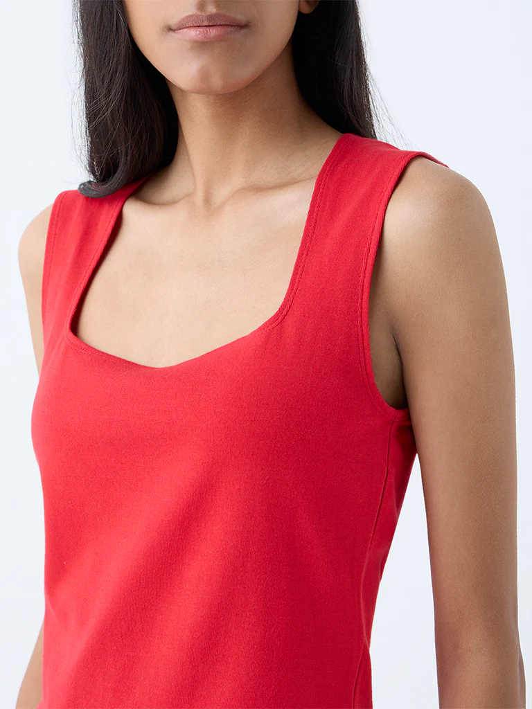 Superstar Red Solid Cotton-Blend Top - Image 3