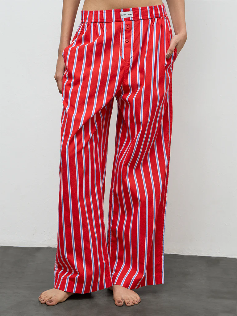 Superstar Red Striped High-Rise Cotton Pants - Image 2