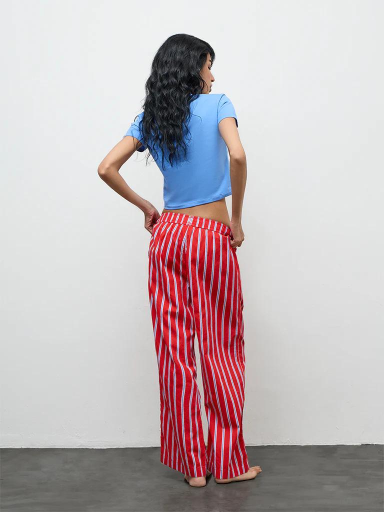 Superstar Red Striped High-Rise Cotton Pants - Image 4