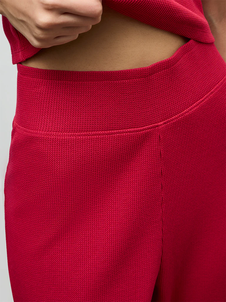 Superstar Red Waffle-Textured High-Rise Pants - Image 3
